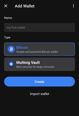 BlueWallet - Choose Wallet Type