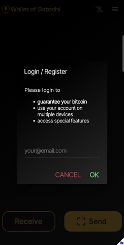 Wallet of Satoshi Enter Email